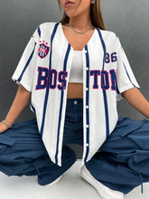 Letter Graphic Striped Drop Shoulder Blouse